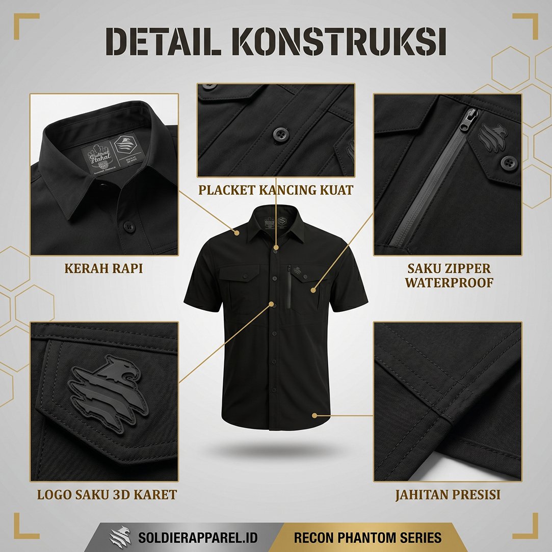 Kemeja Tactical Lengan Pendek Twill Stretch – Recon Phantom Series | Soldier Apparel - Gambar 5