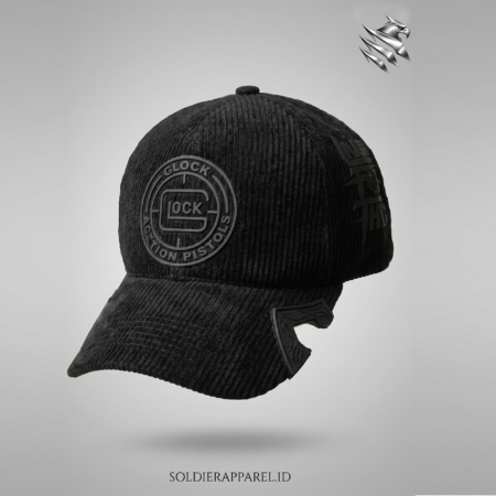 Stealthcap Series Premium Tactical Cap - Topi Corduroy Hitam Full Black 3D Rubber