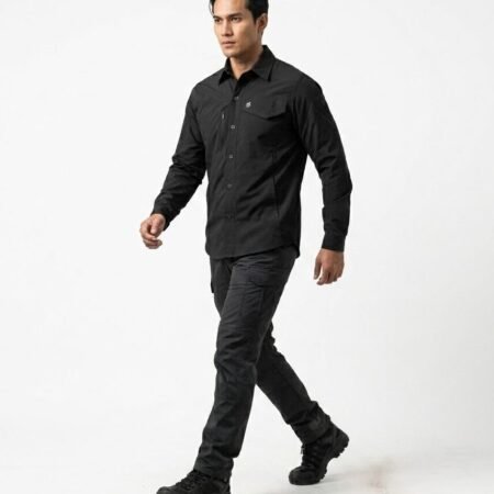 Kemeja Tactical Urban Field Series | Twill Stretch Waterproof Zipper, Logo 3D Timbul (Black/Dark Gray)